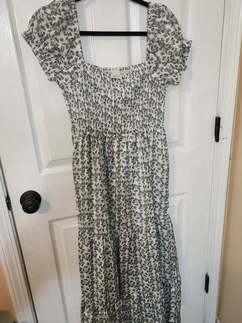 ellos Green Leaf Print Smocked Maxi Dress
